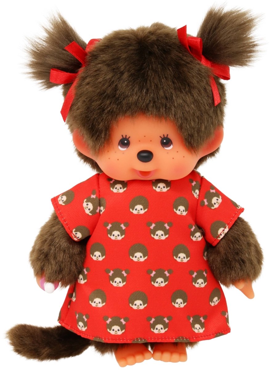 Monchhichi | meisje rood jurkje met print 20cm