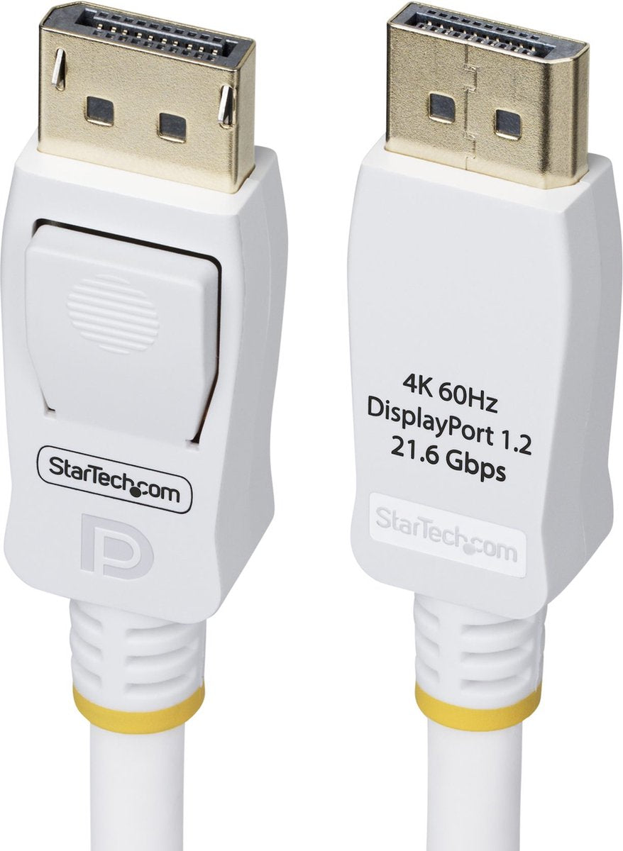 Startech 3m vesa gecertificeerde displayport 1.2 kabel, wit, 4k60hz, 21.6gbps, vergrendelbare dp connectors, dp 1.2 kabel