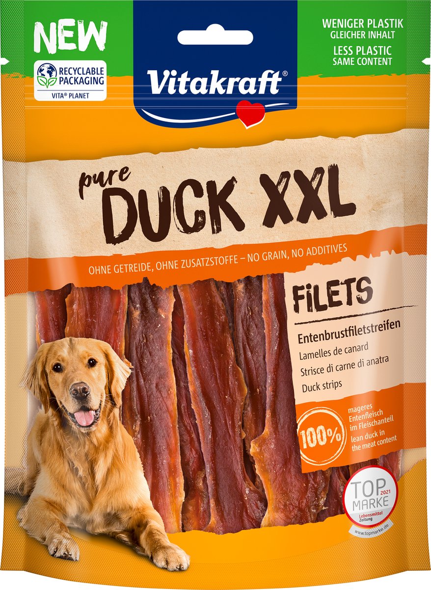 Vitakraft pure duck xxl - eendenvleesstrips - 250 gram