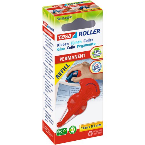 Navulbare lijmroller permanent tesa 14.000 mm rood