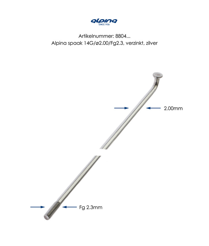 Alpina Speichen Zink 14-80 ohne Nippel silber (144 Stück)