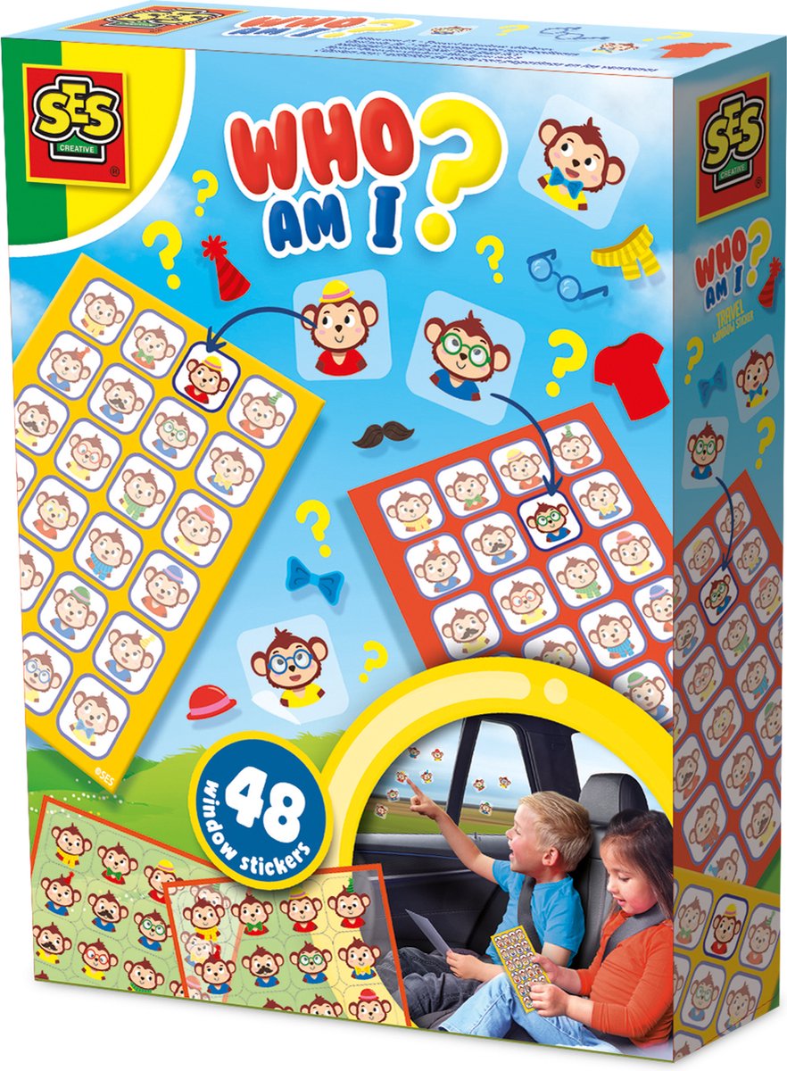 Ses creative reisspel raamstickers - wie ben ik met 2 speelborden - vanaf 3 jaar - herbruikbaar - schoencadeautjes sinterklaas