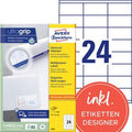 Avery witte etiketten quickpeel formaat 70 x 35 mm (b x h) 2.400 stuks 24 per blad doos van 100 blad
