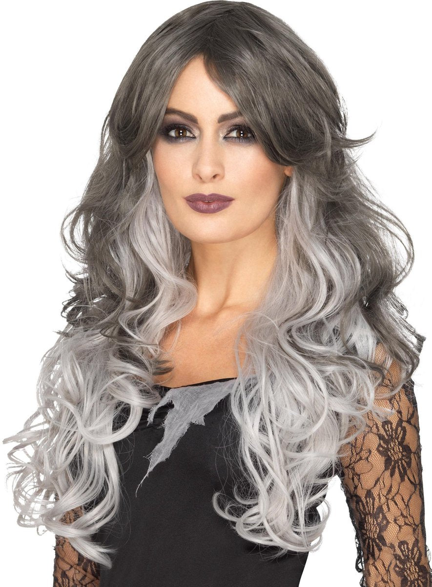 Smiffys ombré hair kunsthaar pruik grijs - kostuum pruik voor carnaval
