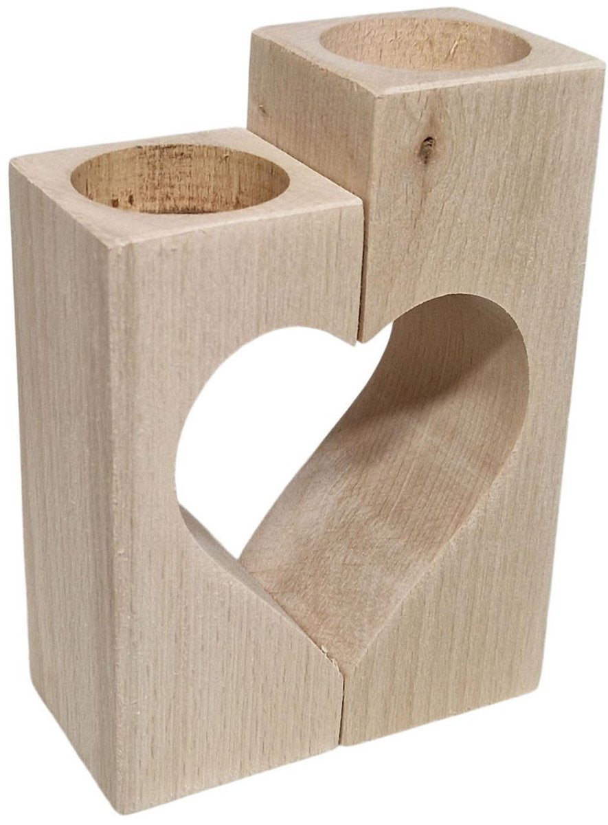 Playwood Teelichthalter mit Herzmotiv, Buchenholz, 2-teilig.