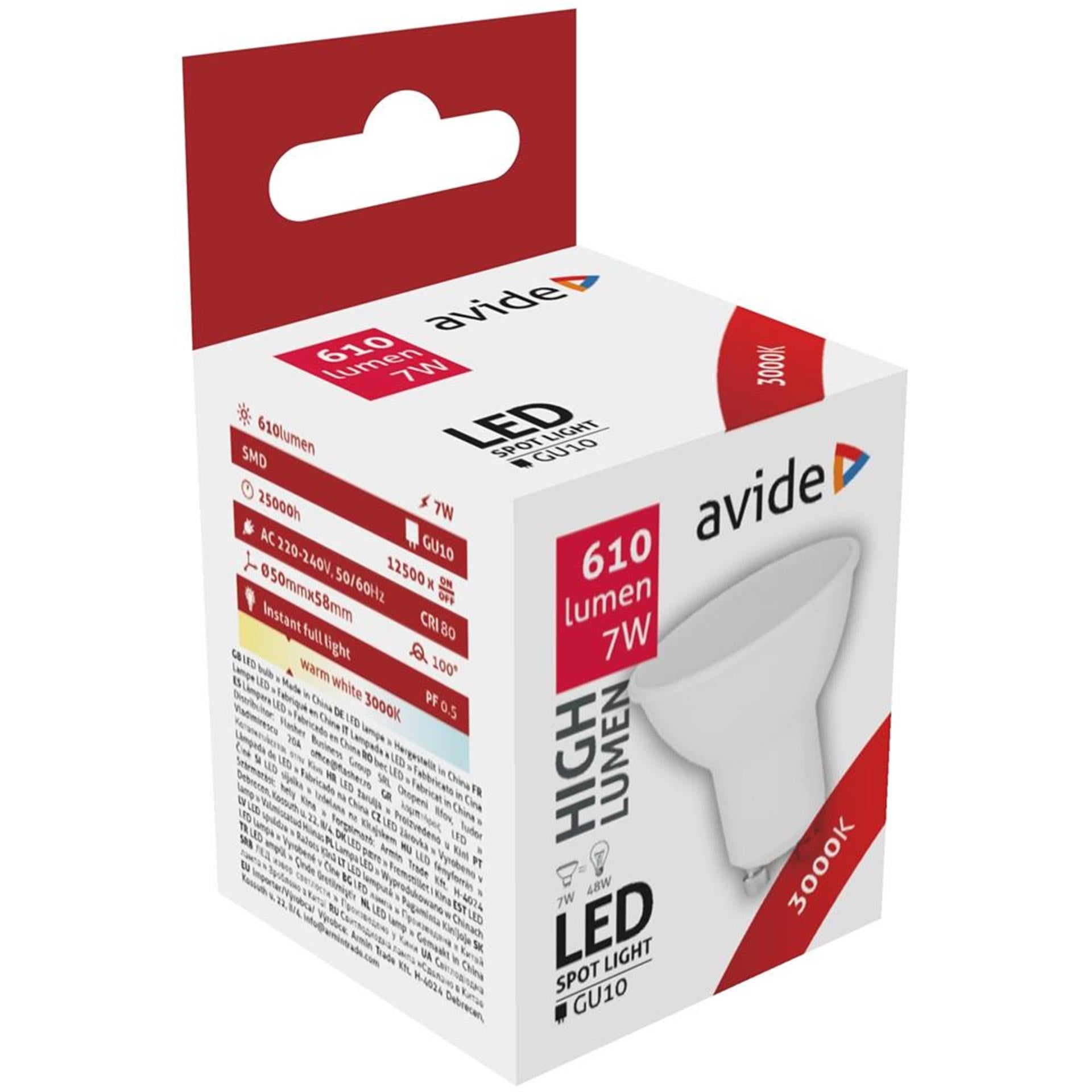 Avide led spot gu10 alu+kunststof 7w