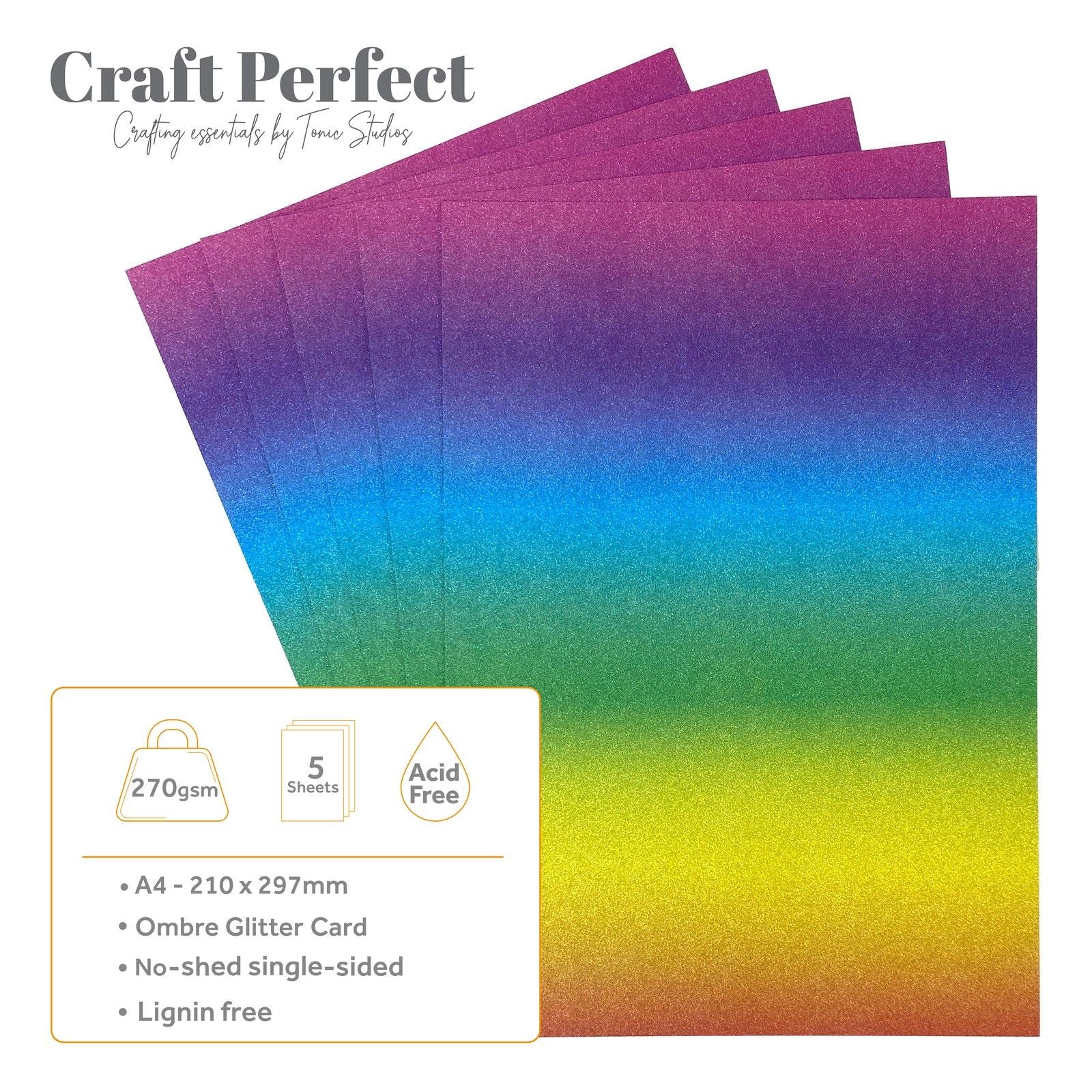 Craft perfect by tonic studios craft perfect • glitter card a4 250g ombre kaleidoscope of colour 5pcs