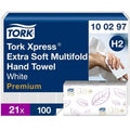 Gevouwen handdoeken tork premium extra soft 34x25cm wit