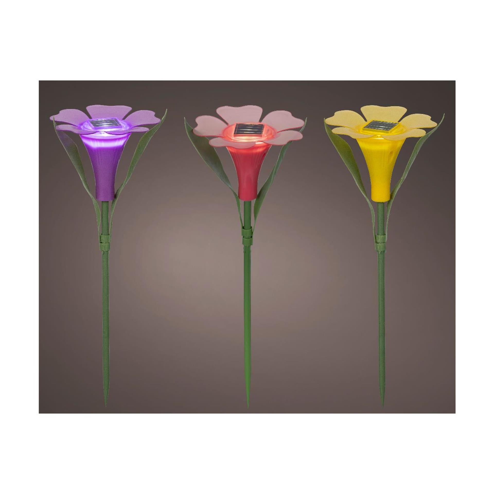 Lumineo solar steeklamp bloem plastic ø10xh30cm