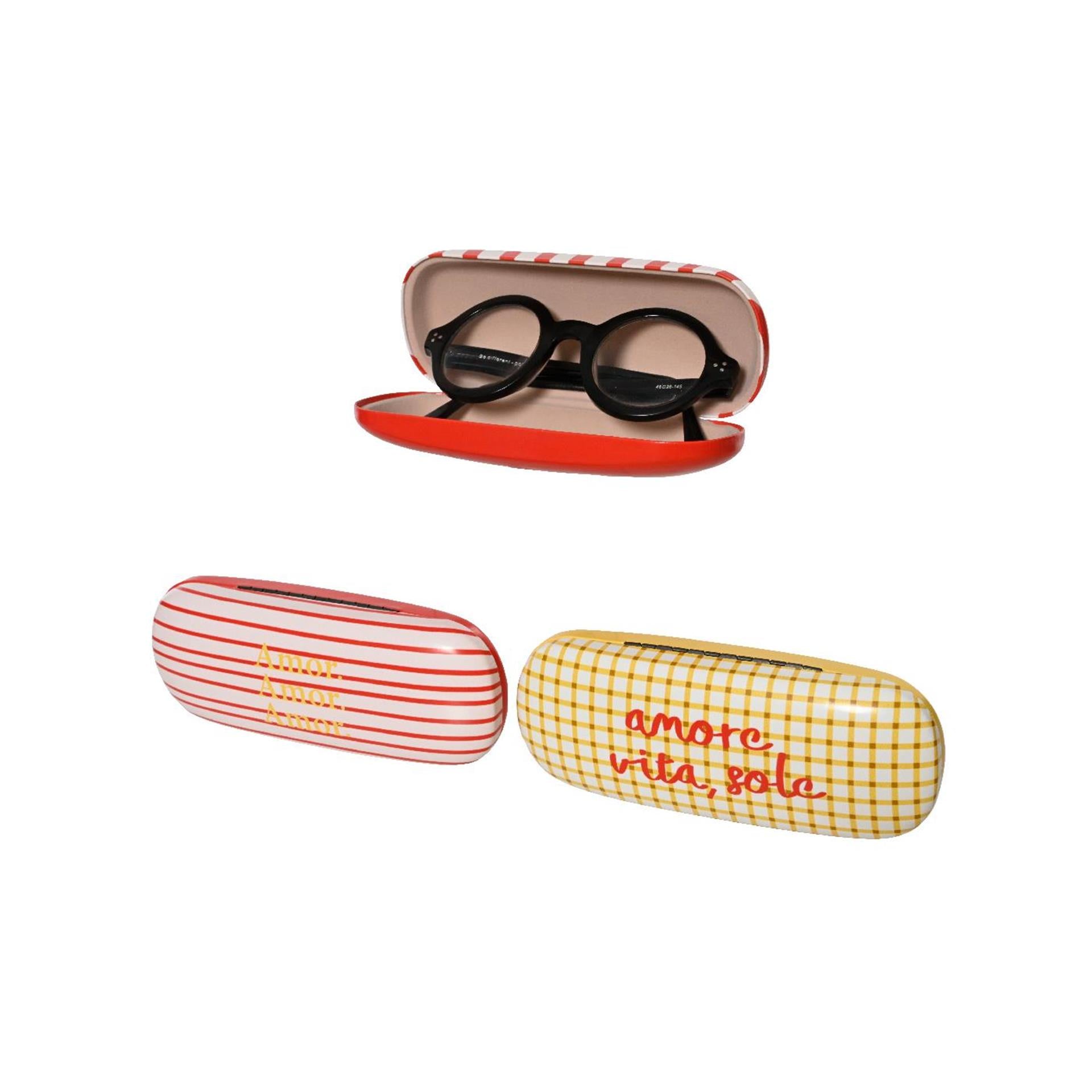 Decoris brillenkoker met tekst polyester 6x4x16,5cm 3 assorti