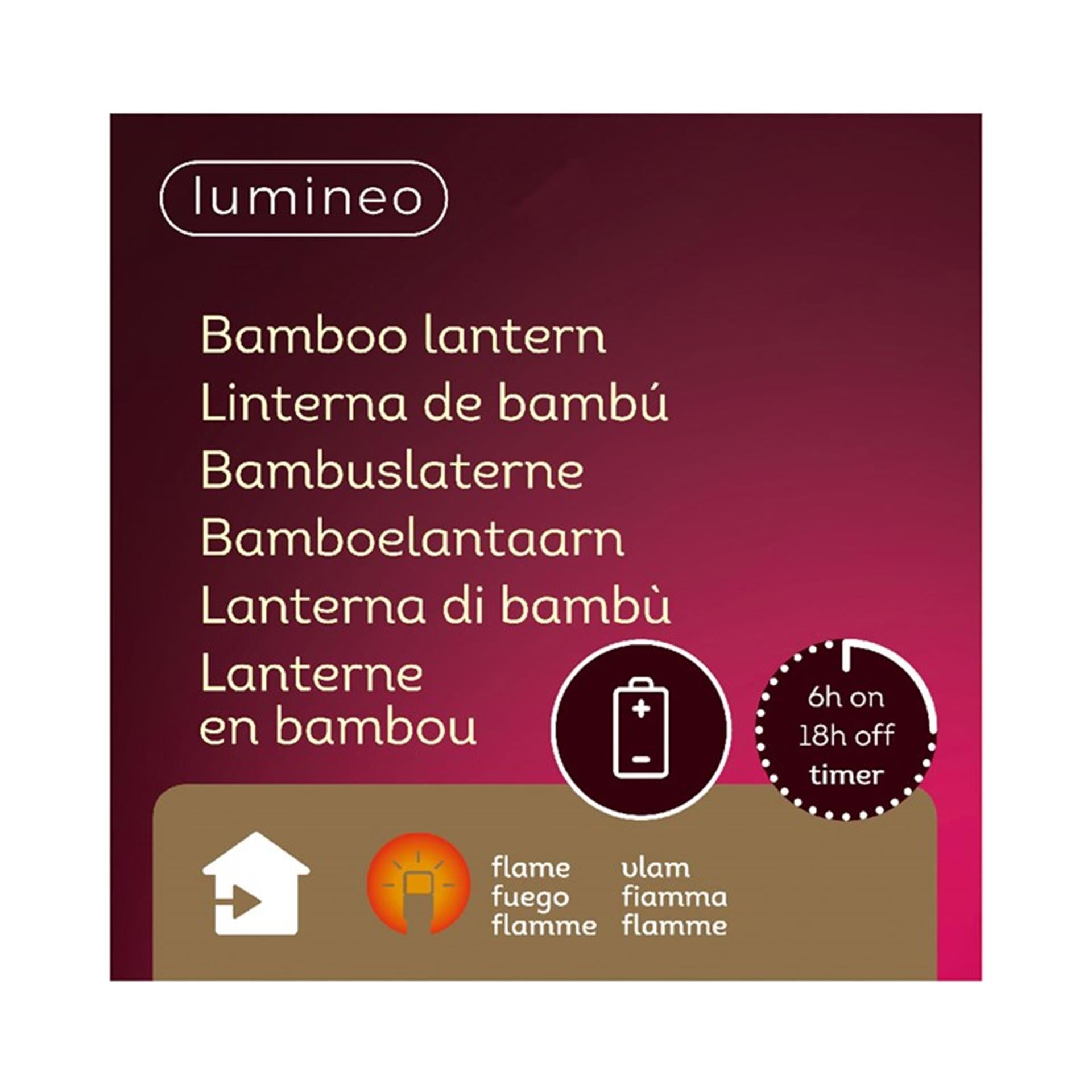 Decoris lumineo led lantaarn bamboe 25x25x27,5cm (excl. 3x aaa batterijen)
