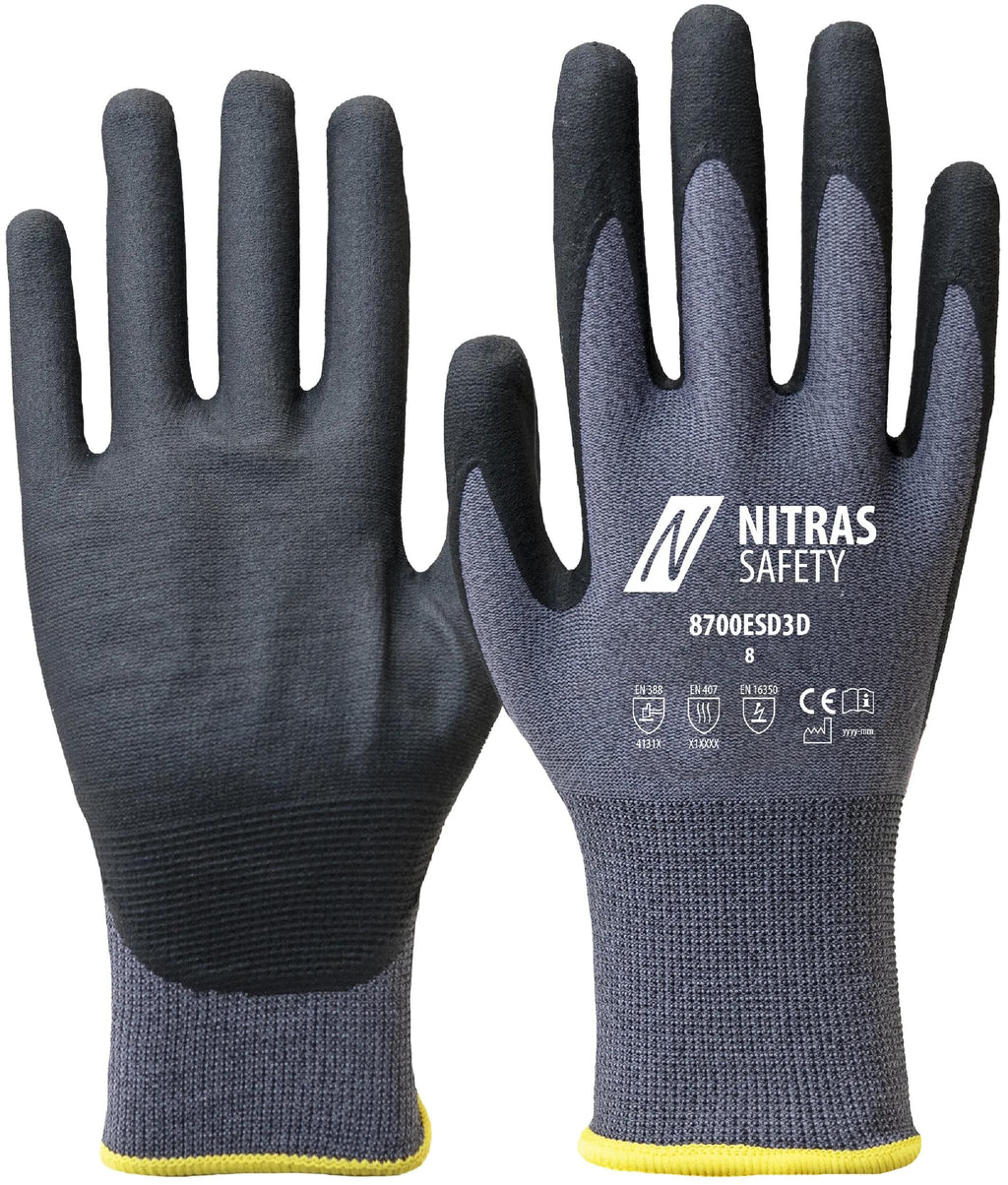 Nitras safety feinstrickhandschuh 8700esd3d glove gray size 9 nitras