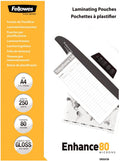 Fellowes lamineerhoezen a4 80 micron glanzend voordeelpak 250 stuks