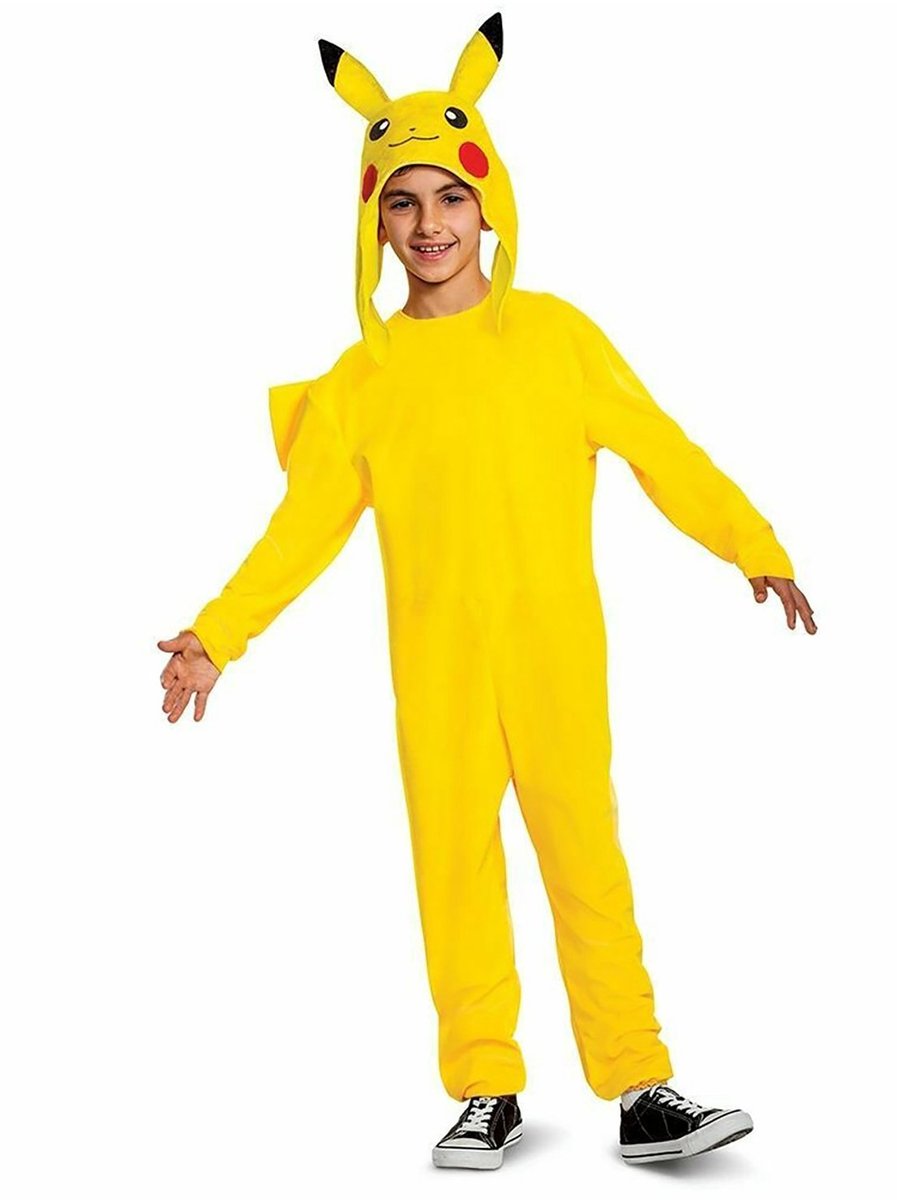 Disguise pokémon, pikachu jumpsuit met capuchon deluxe, maat s (4-6 jaar) s