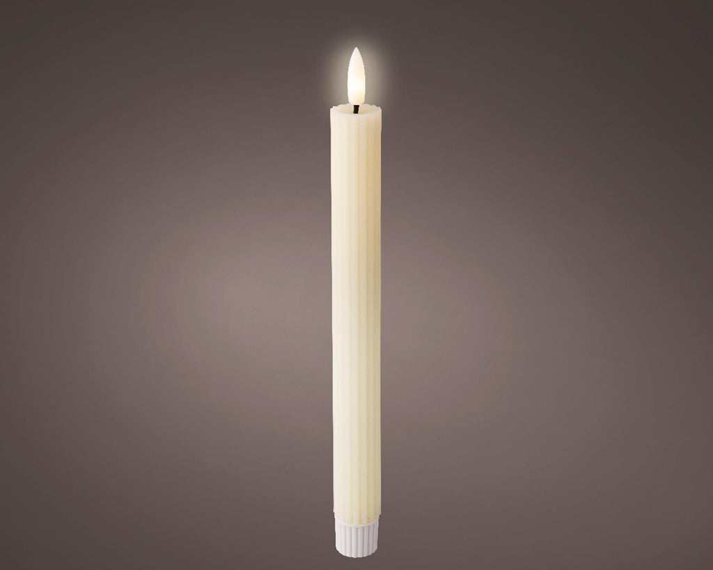 Lumineo dinerkaars led ribbel 24cm creme 2 st.