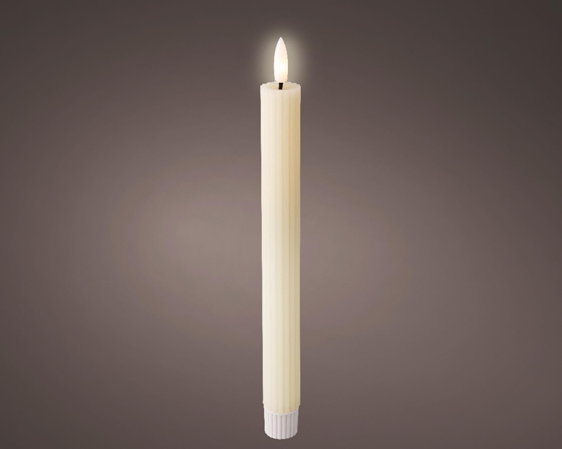 Lumineo dinerkaars led ribbel 24cm creme 2 st.