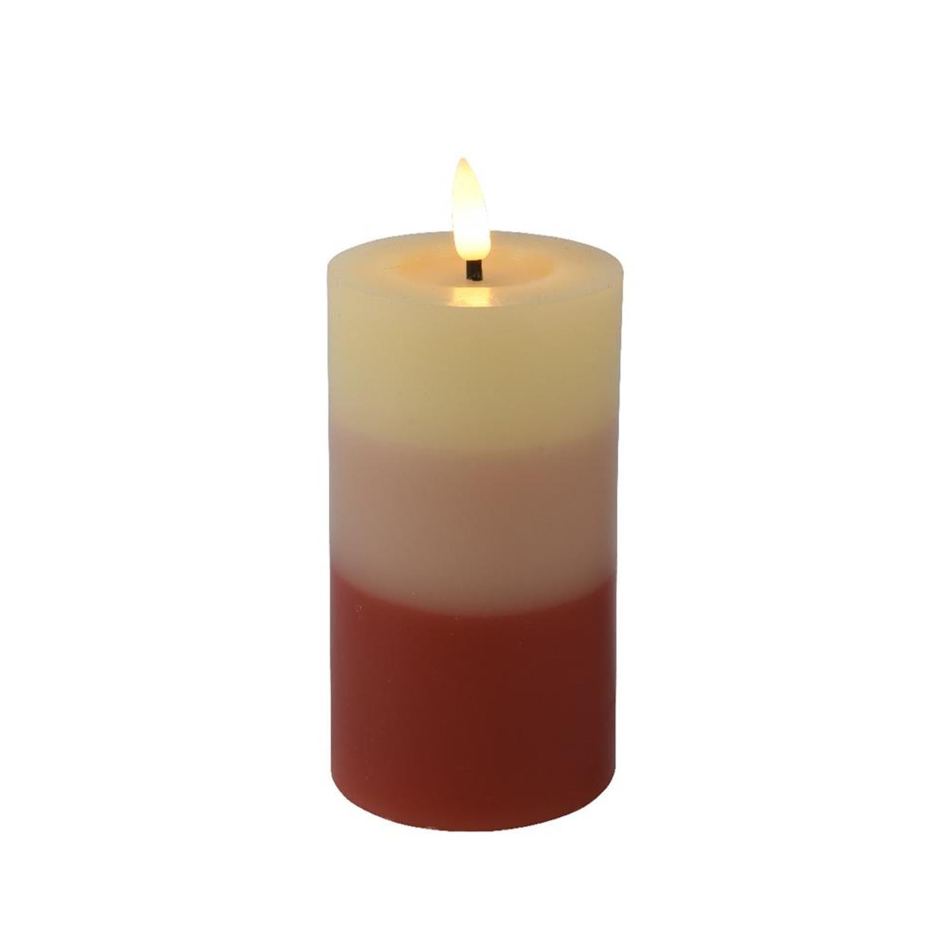Lumineo led kaars met kleurverloop voor binnen met vlameffect en timer dia7x15cm terra werkt op 2xaaa batterijen (excl)