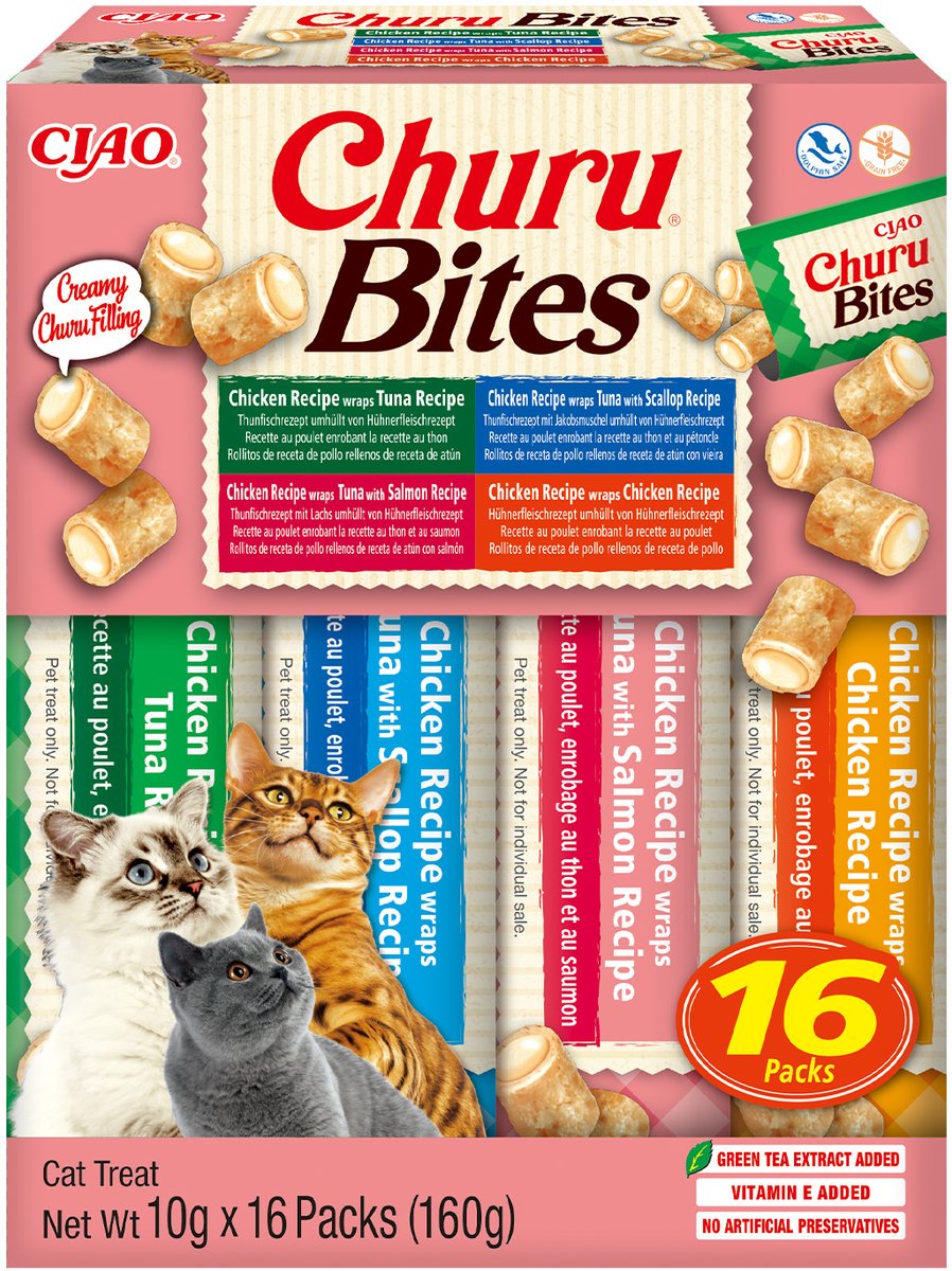 Inaba ciao churu bites sappige brokjes kattensnack kip variëteiten 16x12g