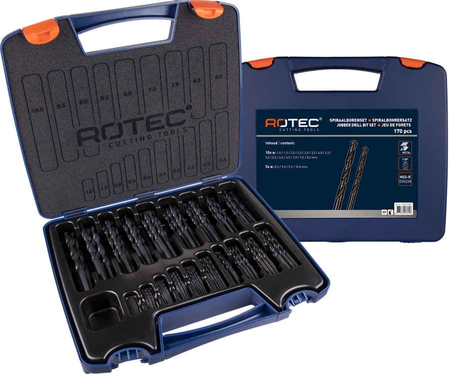 Rotec spiraalborenset 1-10x0.5mm hss 170-delig