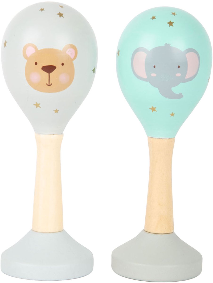 Small Foot – hölzerne Babyrassel in Tierform, 2er-Set
