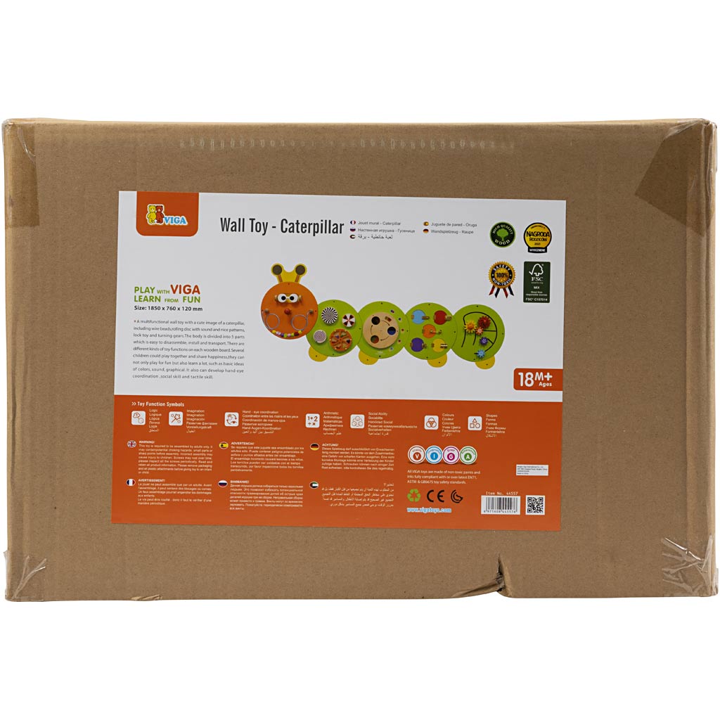 Viga toys - houten - wandspeelbord - rups - lengte 185cm