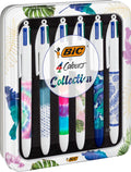 Bic 4 kleuren balpennen - botanical en tie dye decors - geschenkdoos met 6 pennen - medium punt 1 mm