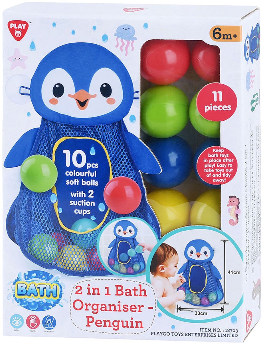 Playgo Badespielzeug-Aufbewahrung Pinguin mit Bällen - 11 cm groß.