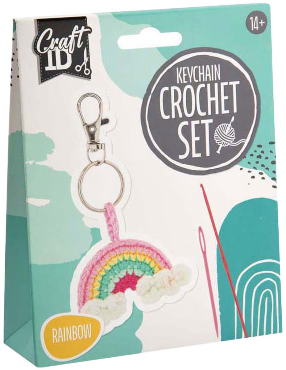 Creative craft group haakset sleutelhanger regenboog creatief speelgoed 7x1x6 cm.