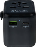 Verbatim universal reiseadapter uta‑02, steckdosenadapter mit usb‑a und usb-c anschluss, reisestecker fur laptop, handy, kamera und co, weltweit einsetzbar, 100-250 v