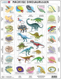 Larsen kenmerken van de dinosauriërs – puzzel – dieren – prehistorie – educatieve legpuzzel voor kinderen – 35 stukjes – gemaakt in noorwegen – extra dikke 2,5 mm stukjes – tray met vaste rand