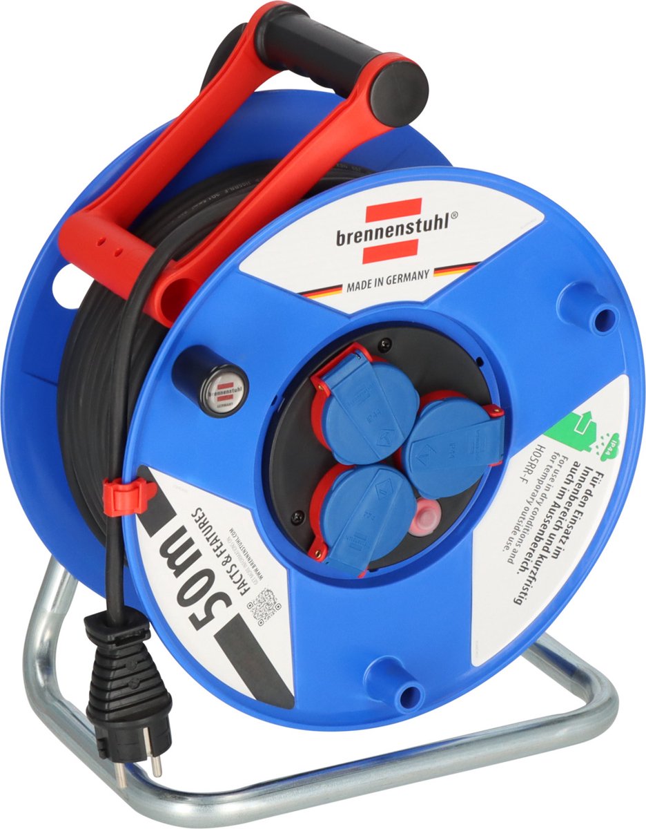 Brennenstuhl garant ip44 kabelhaspel, 50m - speciaal plastic (kortstondig buitengebruik) - made in germany - blauw