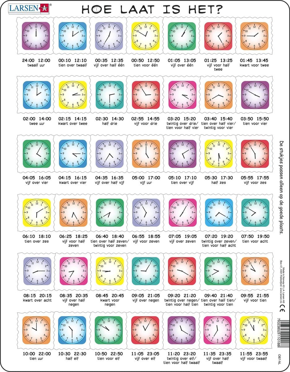 Selecta Larsen Puzzle „Die Uhrzeit lernen“ – Wie spät ist es?, 42 Teile.