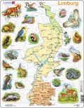 Larsen limburg met dieren – puzzel – kaarten geografie – nederland – educatieve legpuzzel voor kinderen – 60 stukjes – gemaakt in noorwegen – extra dikke 2,5 mm stukjes – tray met vaste rand