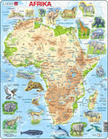 Larsen afrika geografisch met dieren – puzzel – kaarten geografie – afrika – educatieve legpuzzel voor kinderen – 63 stukjes – gemaakt in noorwegen – extra dikke 2,5 mm stukjes – tray met vaste rand