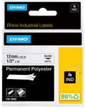 Dymo rhino industriële labels | permanent polyester | 12 mm x 3,5 m | zwarte afdruk op wit | zelfklevende labels voor rhino labelmanager labelprinters