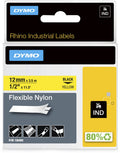 Dymo rhino industriële flexibele nylon labels | 12 mm x 3,5 m | zwarte afdruk op geel | zelfklevende labels voor rhino labelmanager labelprinters