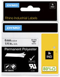 Dymo rhino industriële labels | permanent polyester | 6 mm x 3,5 m | zwarte afdruk op wit | zelfklevende labels voor rhino labelmanager labelprinters