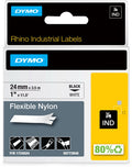 Dymo rhino industriële flexibele nylon labels | 24 mm x 3,5 m | zwarte afdruk op wit | zelfklevende labels voor rhino labelmanager labelprinters