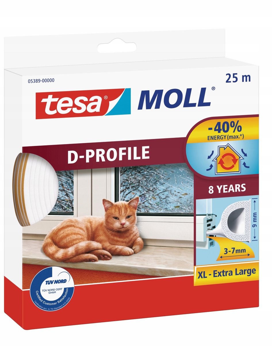 Tesa moll® - rubber zelfklevende dichtingsstrip - d-profiel - wit - 25m