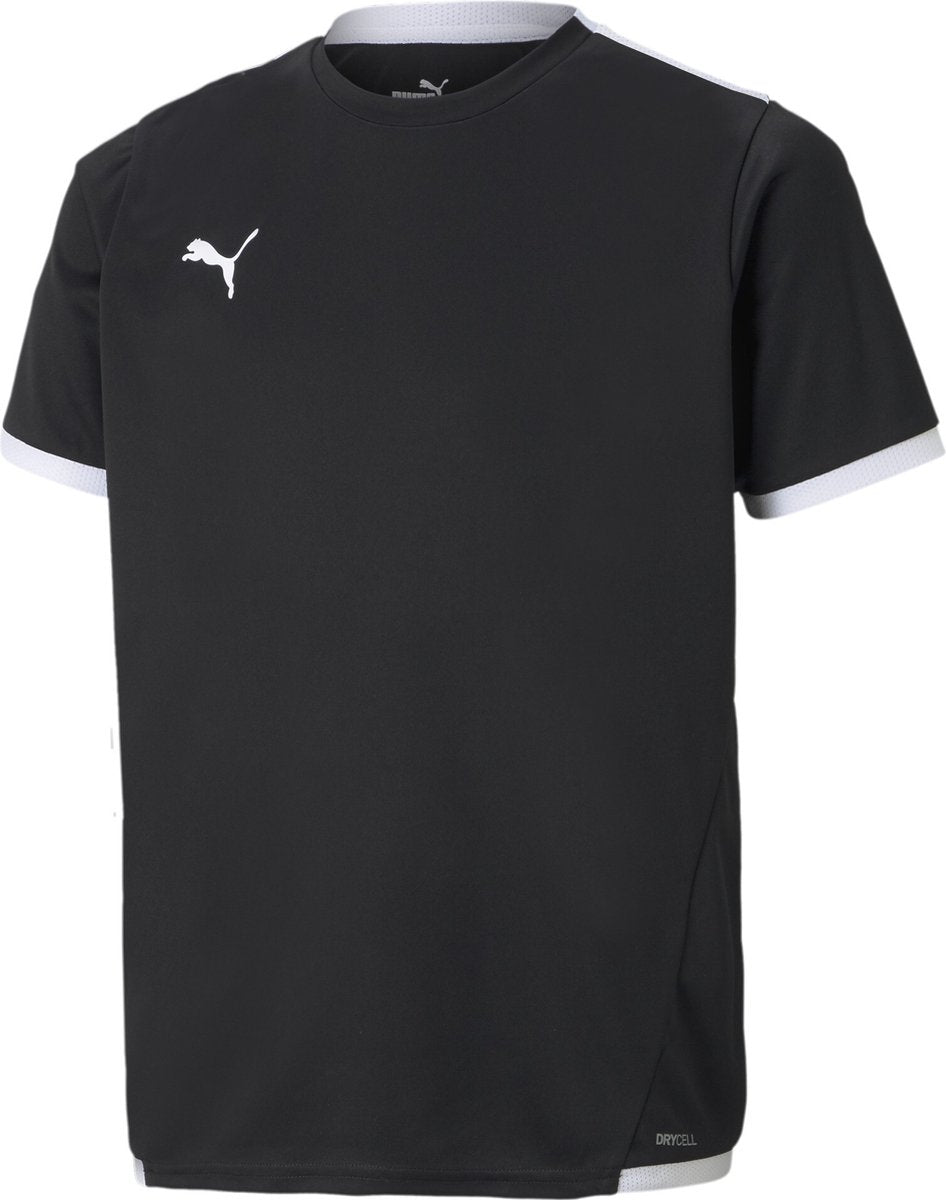 Puma teamliga jersey jr unisex sportshirt - black- white 164