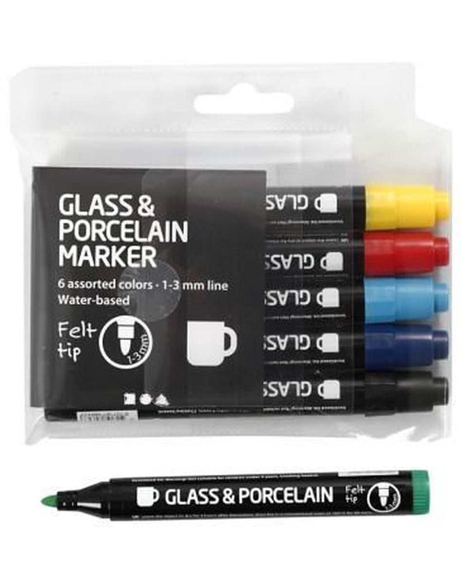 Creativ Company Glas- und Porzellanmarker, 6 Stück.