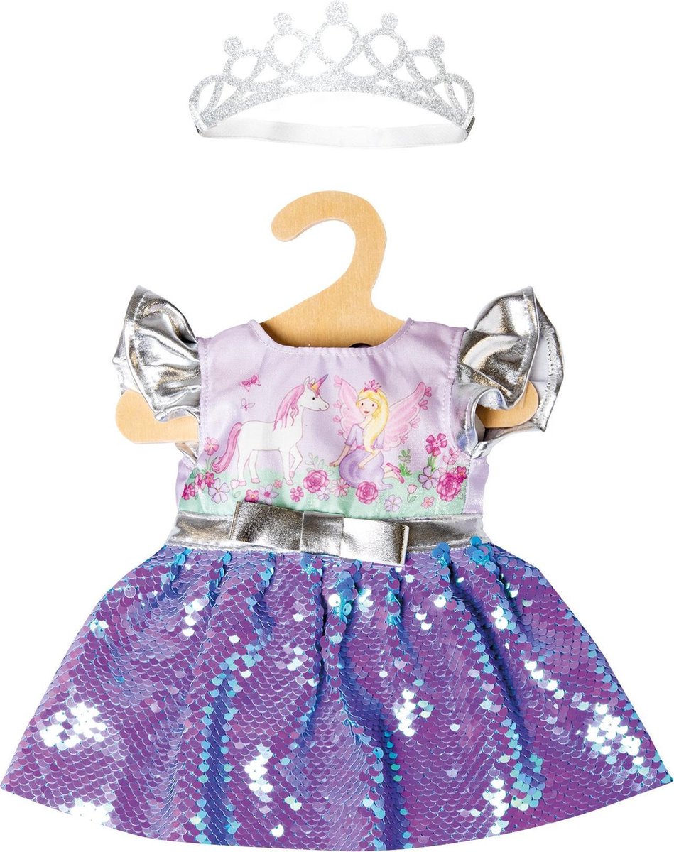 Heless poppenjurk fee en eenhoorn met sequins en kroon, 35-45 cm