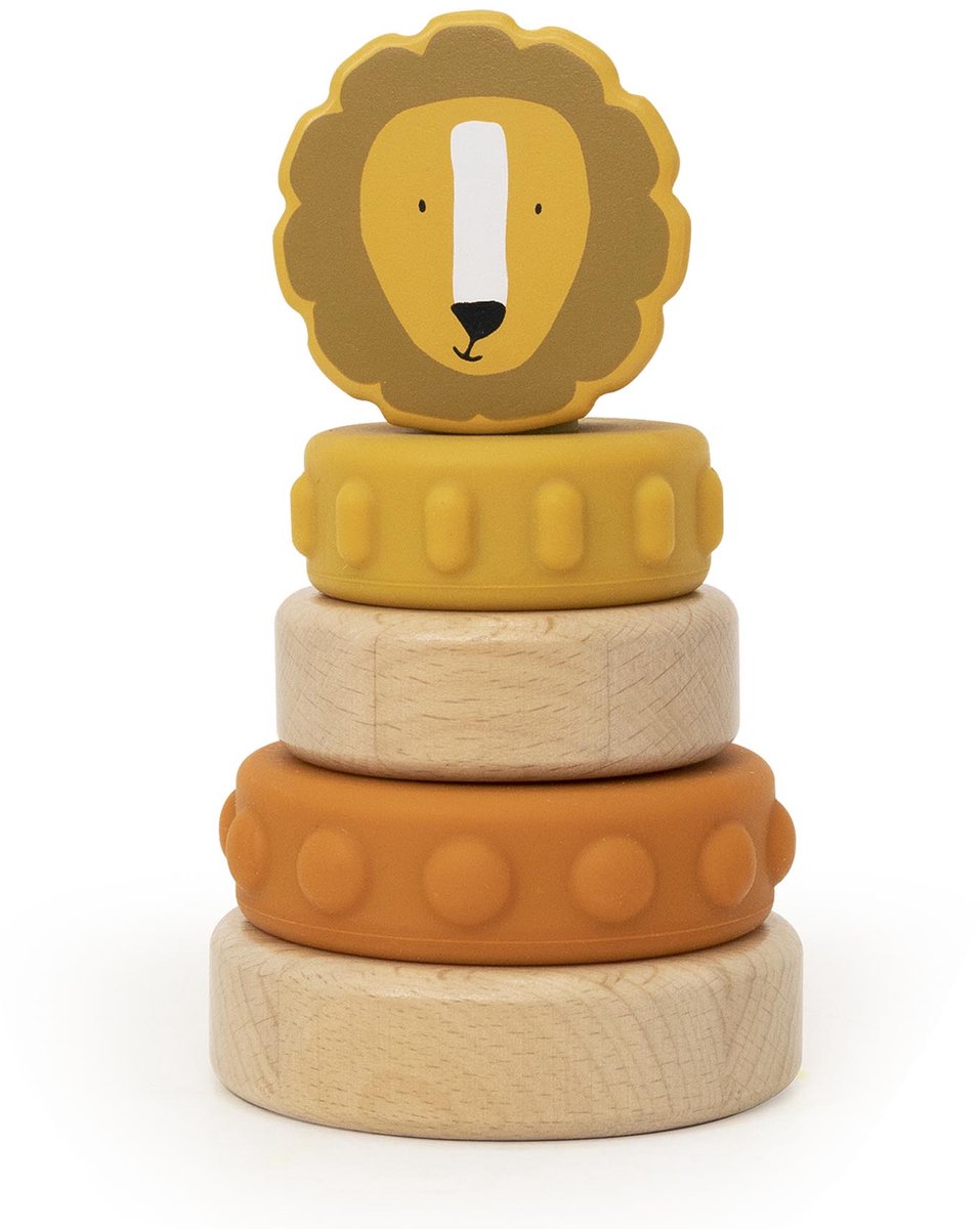 Trixie houten stapeltoren met siliconen ringen mr. lion – sensorisch stapelspeelgoed vanaf 10 maanden