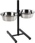 Flamingo voerbak hond – duo dinner staander otis zilver zwart 2x4l – verstelbare eet- en drinkpot met inox kommen
