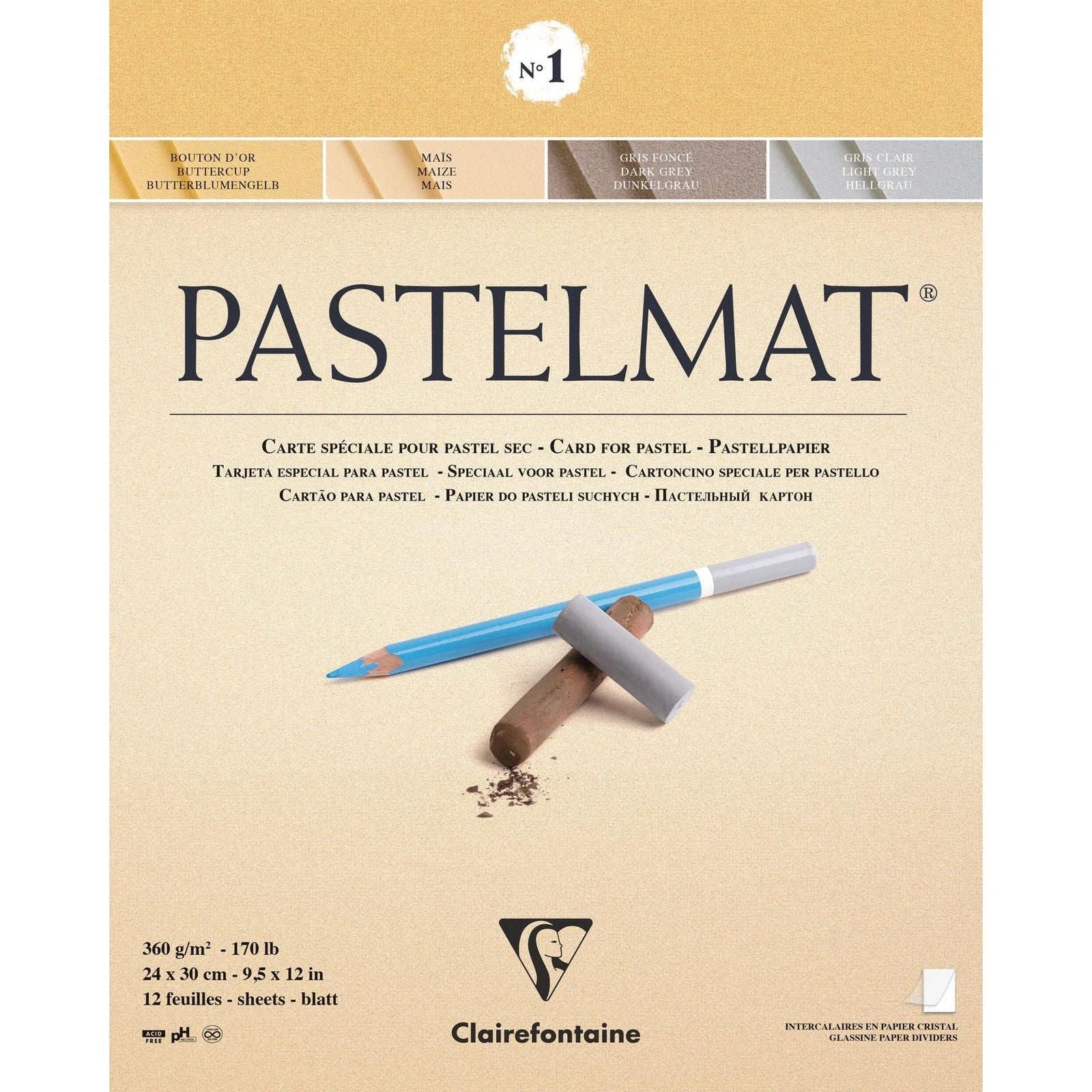 Clairefontaine • pastelmat papier nr1 360g 24x30cm assorti 12x