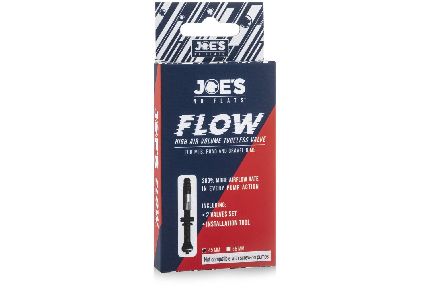 Joes joe's no flats - tubeless ventiel flow high air volume 45mm 2 stuks