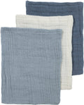 Meyco baby uni pre-washed hydrofiele washandjes - pre-washed hydrofiel - natural jeans blue indigo - 20x17cm - 3-pack