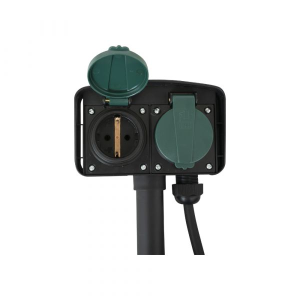 Vb extend dubbele tuincontactdoos op spies - 10 meter geaard snoer - zwart groen
