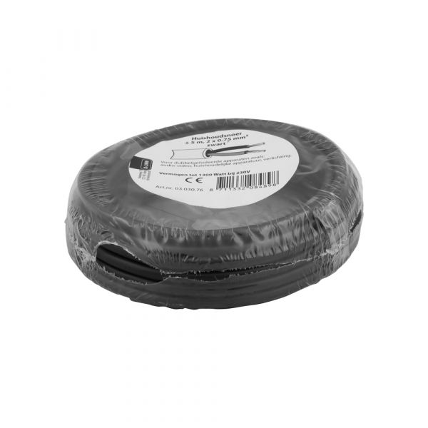 Haushaltskabel 2x0,75 schwarz 5 Meter.