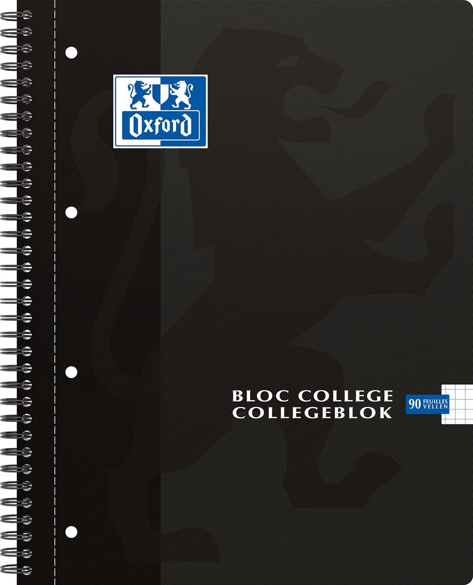 Oxford collegeblk oxf a4+ rt 5mm 4gaats 180pag 80gr zwart | 5 stuks